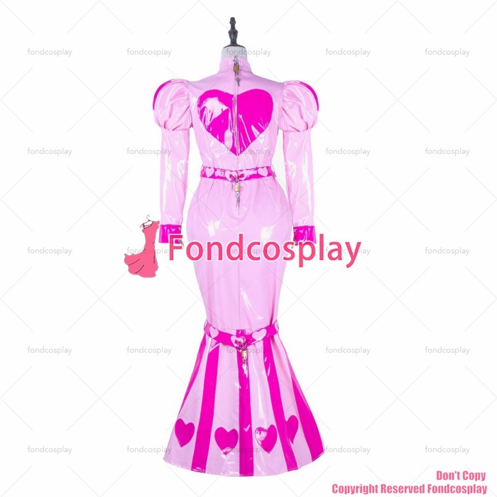 fondcosplay adult sexy cross dressing sissy maid long baby pink heavy pvc dress lockable Uniform Fish tail CD/TV[G2255]