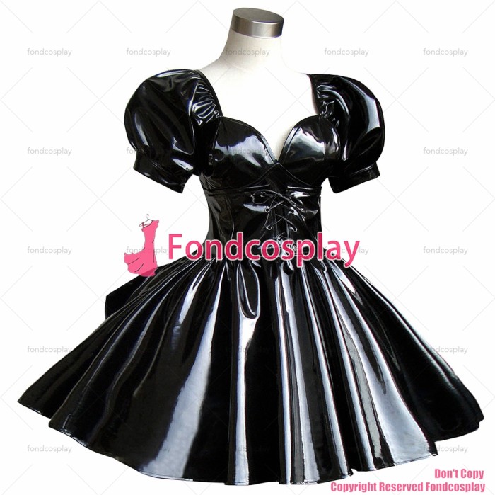 fondcosplay adult sexy cross dressing sissy maid short Gothic Lolita Punk Black heavy Pvc Dress Costume CD/TV[G290]