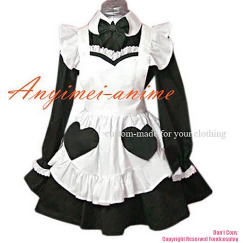 fondcosplay adult sexy cross dressing sissy maid short black Cotton Dress Lockable Uniform white apron Costume CD/TV[G247]