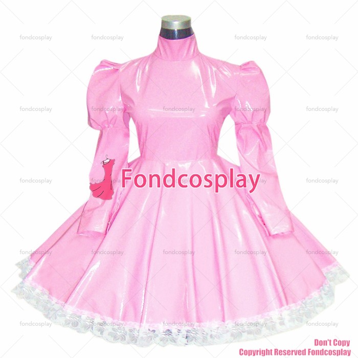 fondcosplay adult sexy cross dressing sissy maid short Gothic lolita punk pink thin PVC dress cosplay costume CD/TV[G270]