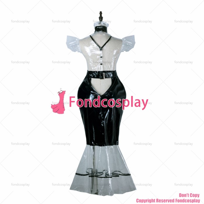 fondcosplay adult sexy cross dressing sissy maid long clear pvc dress lockable Uniform Fish tail costume CD/TV[G2247]