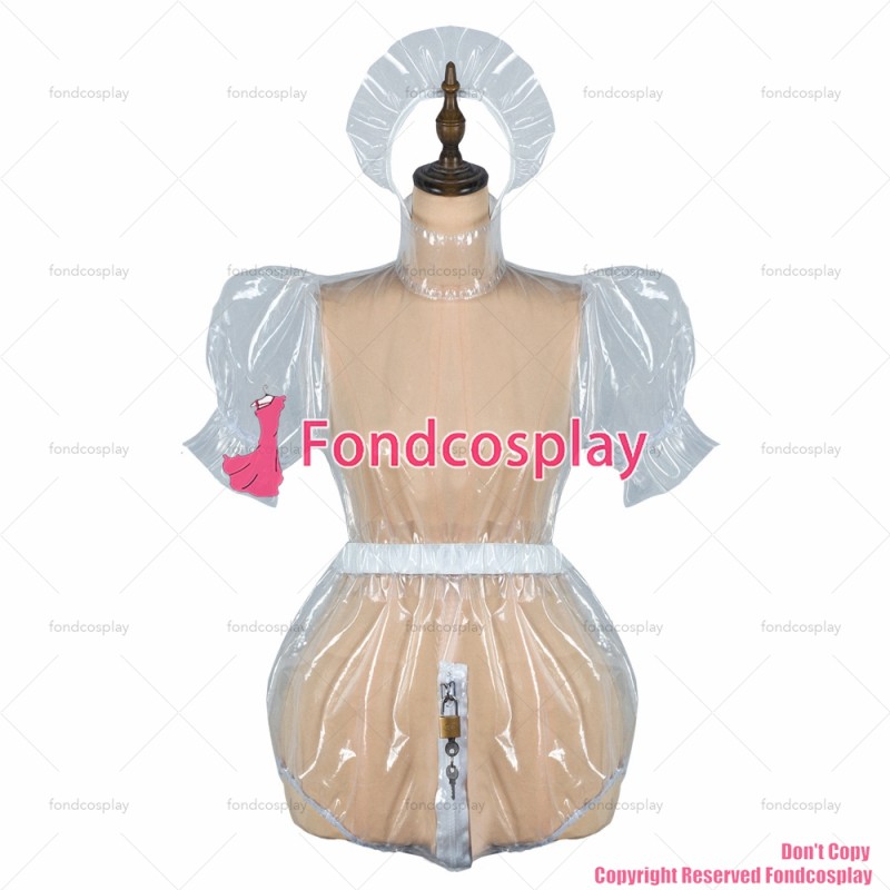 fondcosplay adult sexy cross dressing sissy maid clear pvc dress lockable Uniform jumpsuits rompers costume CD/TV[G2426]