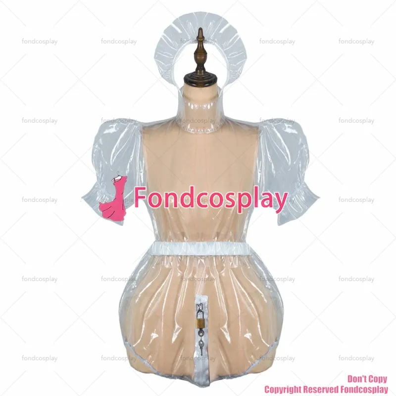 fondcosplay adult sexy cross dressing sissy maid clear pvc dress lockable Uniform jumpsuits rompers costume CD/TV[G2426]