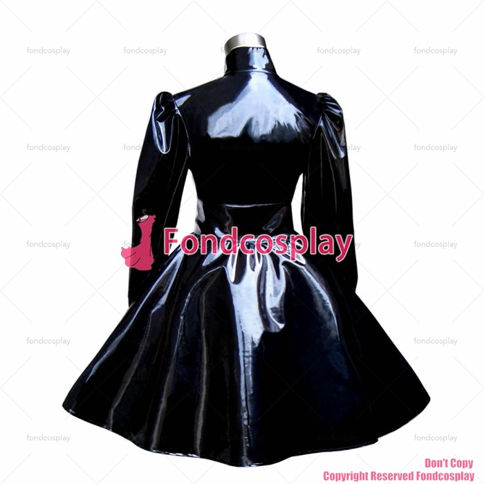 fondcosplay adult sexy cross dressing sissy maid short Gothic Lolita Punk Black heavy Pvc Dress Costume CD/TV[G278]