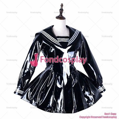fondcosplay adult sexy cross dressing sissy maid short black heavy pvc dress School uniform cosplay costume CD/TV[G2237]