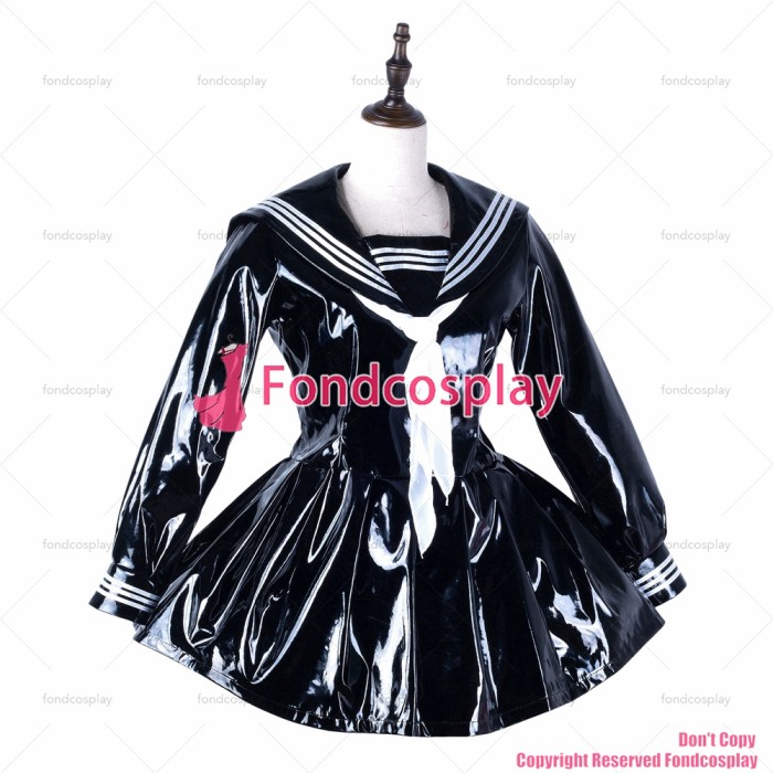 fondcosplay adult sexy cross dressing sissy maid short black heavy pvc dress School uniform cosplay costume CD/TV[G2237]