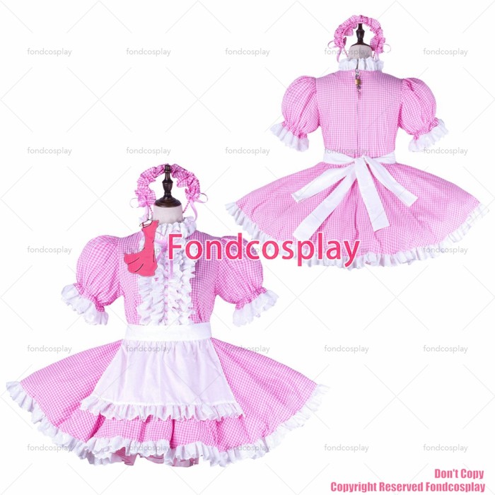 fondcosplay adult sexy cross dressing sissy maid short baby pink cotton dress lockable Uniform white apron CD/TV[G2258]