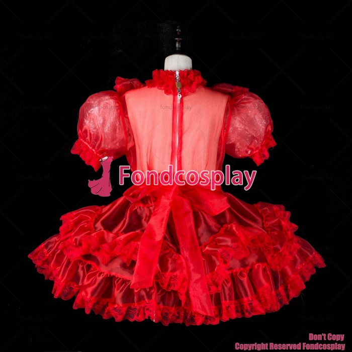 fondcosplay adult sexy cross dressing sissy maid short red Organza dress lockable Uniform cosplay costume CD/TV[G2362]