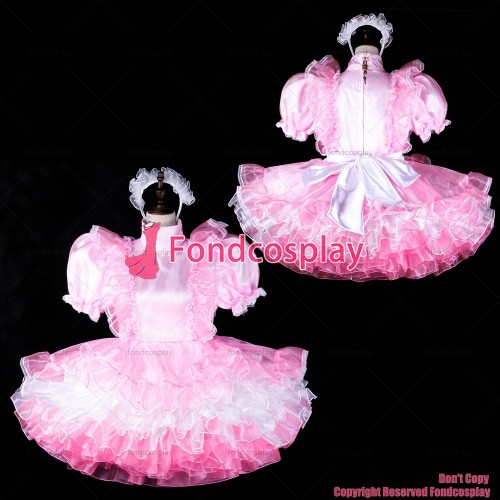 fondcosplay adult sexy cross dressing sissy maid baby pink satin organza dress lockable Uniform apron costume CD/TV[G2309]