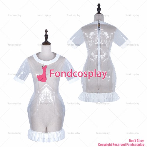 fondcosplay adult sexy cross dressing sissy maid short clear pvc dress lockable Uniform cosplay costume CD/TV[G2322]