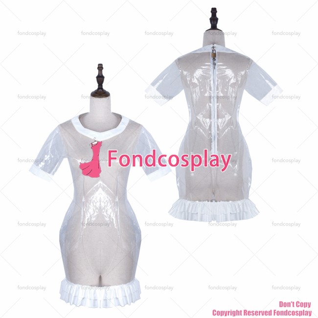 fondcosplay adult sexy cross dressing sissy maid short clear pvc dress lockable Uniform cosplay costume CD/TV[G2322]