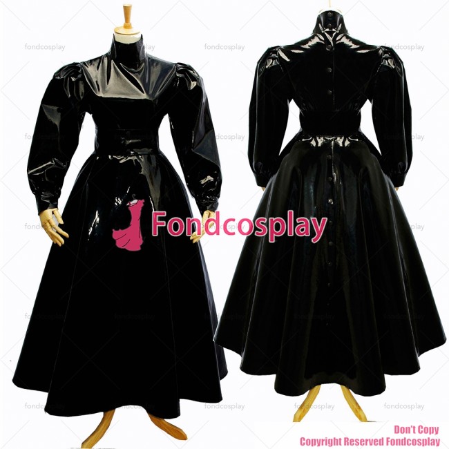 fondcosplay adult sexy cross dressing sissy maid long Gothic Lolita Punk Black heavy Pvc Dress Cosplay Costume CD/TV[G282]