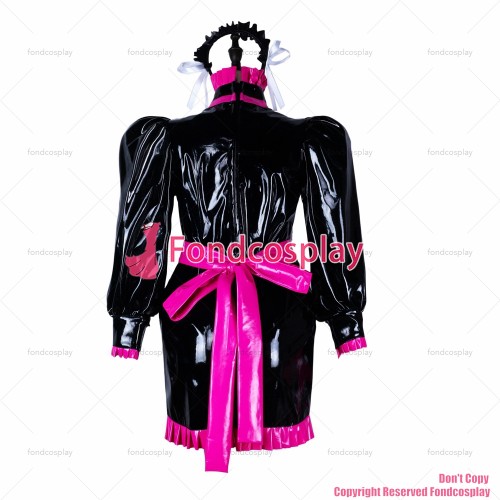 fondcosplay adult sexy cross dressing sissy maid short black heavy pvc dress lockable Uniform apron costume CD/TV[G2353]