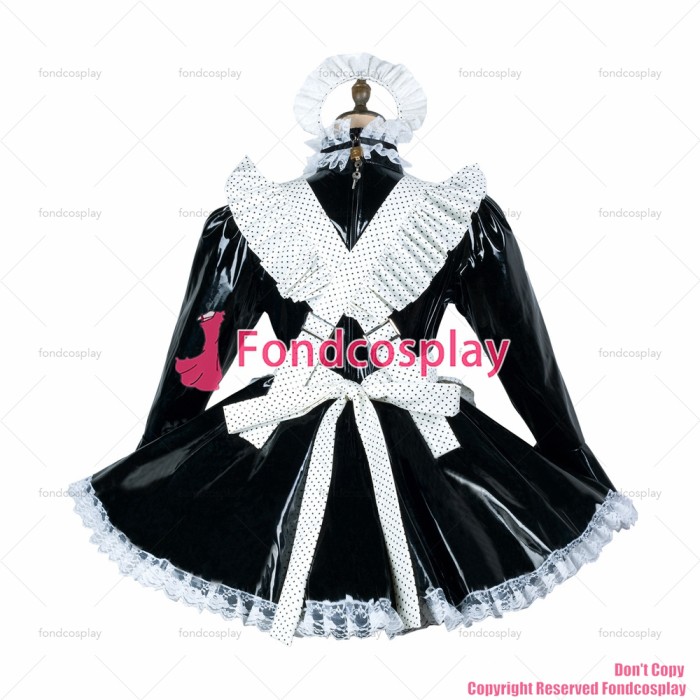 fondcosplay adult sexy cross dressing sissy maid black heavy pvc dress lockable Uniform white apron costume CD/TV[G2452]