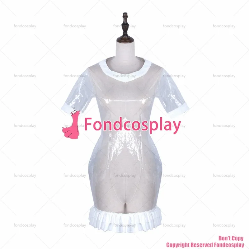 fondcosplay adult sexy cross dressing sissy maid short clear pvc dress lockable Uniform cosplay costume CD/TV[G2322]