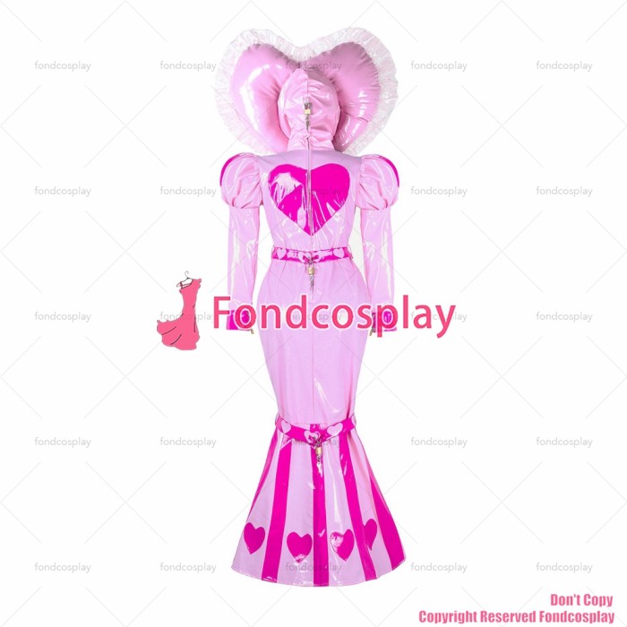 fondcosplay adult sexy cross dressing sissy maid long baby pink heavy PVC dress Fish tail lockable heart hood CD/TV[G2339]