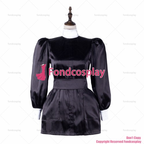 fondcosplay adult sexy cross dressing sissy maid black Buttons satin dress lockable Uniform cosplay costume CD/TV[G2308]