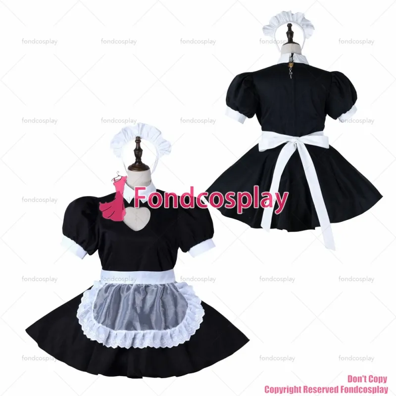 fondcosplay adult sexy cross dressing sissy maid black cotton dress lockable Uniform white apron costume CD/TV[G2277]
