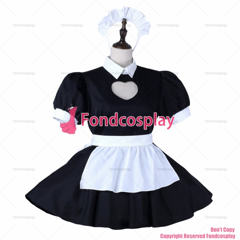 fondcosplay adult sexy cross dressing sissy maid short black cotton dress lockable Uniform white apron CD/TV[G2278]