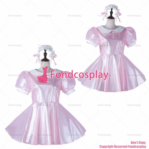 fondcosplay adult sexy cross dressing sissy maid baby pink clear pvc dress lockable Uniform Peter Pan collar CD/TV[G2231]
