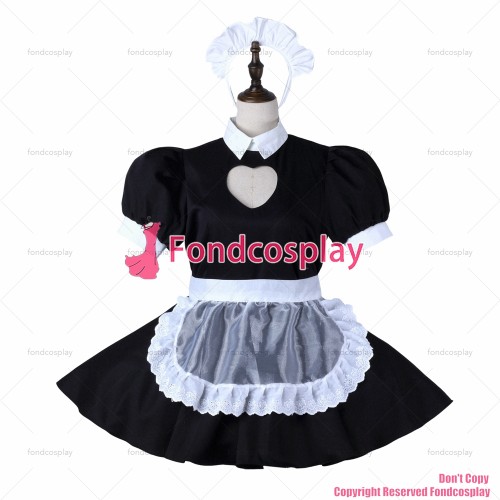 fondcosplay adult sexy cross dressing sissy maid black cotton dress lockable Uniform white apron costume CD/TV[G2277]