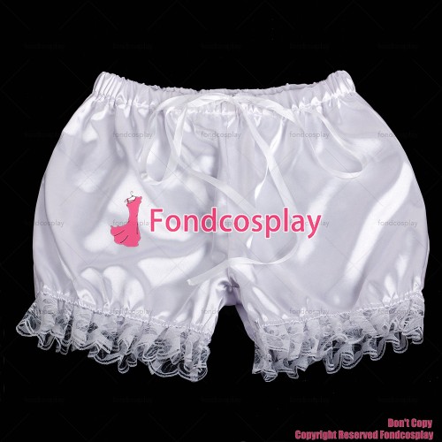 fondcosplay adult sexy cross dressing sissy maid short white satin bloomers panties CD/TV[G2058]
