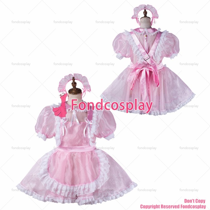 fondcosplay adult sexy cross dressing sissy maid short baby pink organza dress lockable Uniform costume CD/TV[G2168]