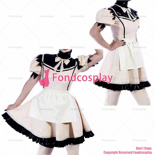fondcosplay adult sexy cross dressing sissy maid white heavy pvc dress lockable Uniform apron costume CD/TV[G2187]