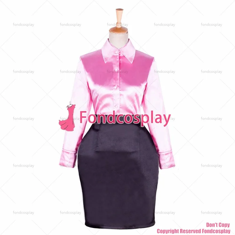 fondcosplay adult sexy cross dressing sissy maid short fetish pink satin blouse black Skirt Uniform Cosplay CD/TV [G1762]