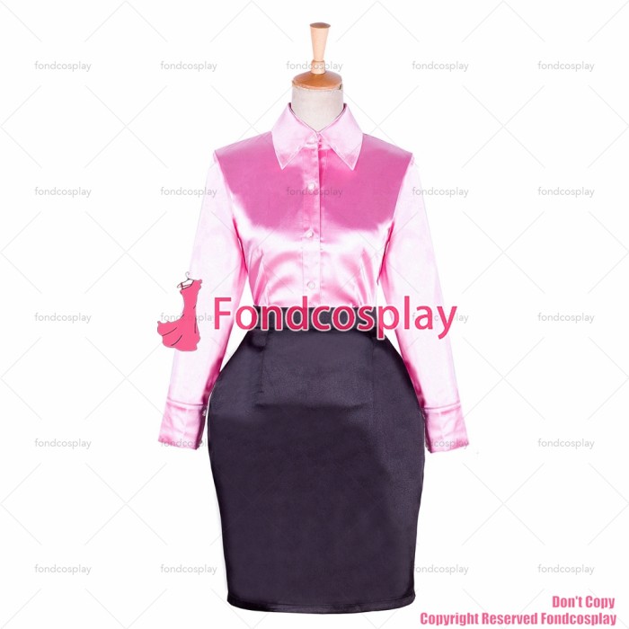 fondcosplay adult sexy cross dressing sissy maid short fetish pink satin blouse black Skirt Uniform Cosplay CD/TV [G1762]