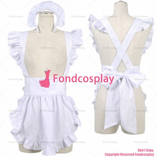 fondcosplay adult sexy cross dressing sissy maid short white cotton apron CD/TV[G2188]