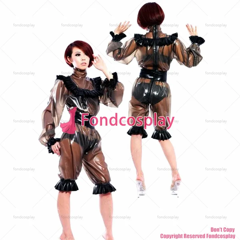 fondcosplay adult sexy cross dressing sissy maid black clear pvc dress lockable Uniform jumpsuits rompers CD/TV[G2183]