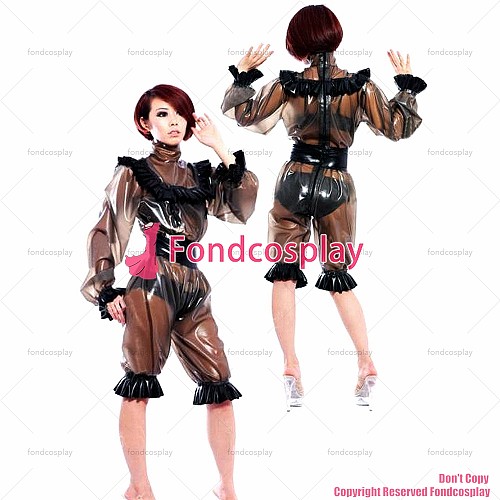 fondcosplay adult sexy cross dressing sissy maid black clear pvc dress lockable Uniform jumpsuits rompers CD/TV[G2183]