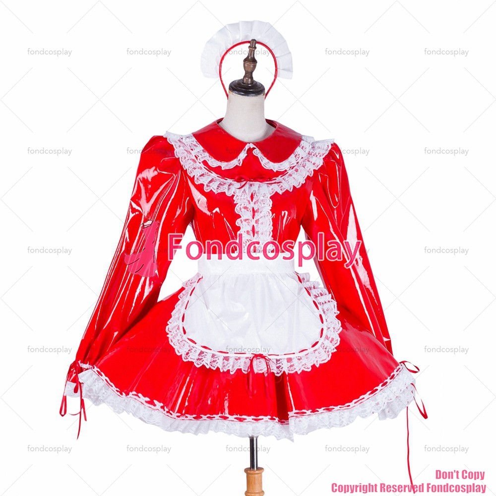 Us 10900 Fondcosplay Adult Sexy Cross Dressing Sissy Maid Lockable Red Heavy Pvc Dress 