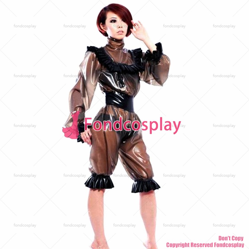 fondcosplay adult sexy cross dressing sissy maid black clear pvc dress lockable Uniform jumpsuits rompers CD/TV[G2183]