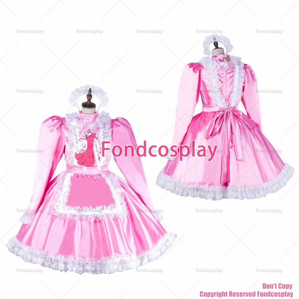 fondcosplay adult sexy cross dressing sissy maid short baby pink satin ...