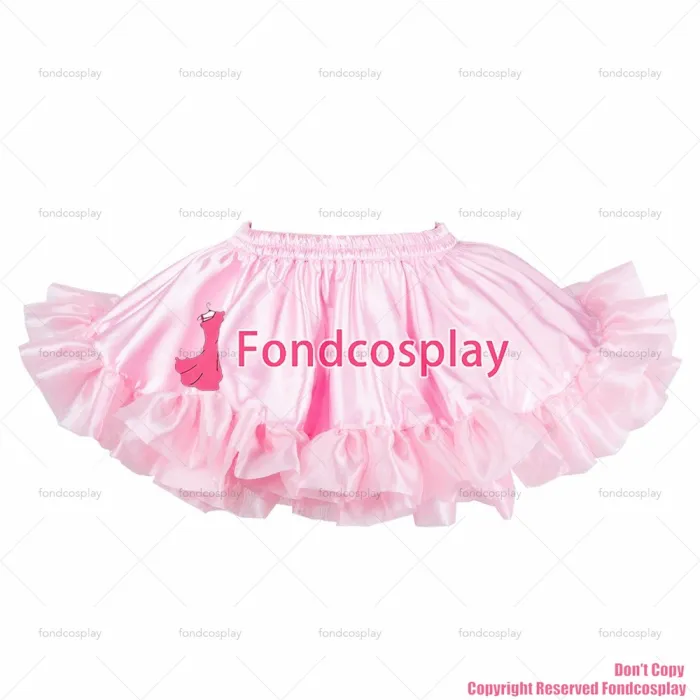 fondcosplay adult sexy cross dressing sissy maid short baby pink satin dress lockable Uniform apron costume CD/TV[G2041]