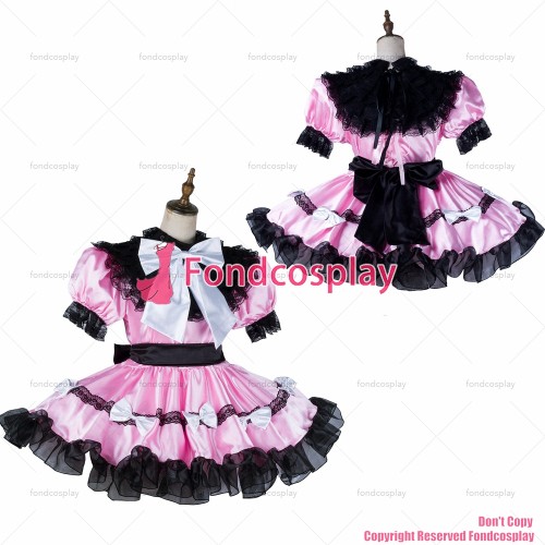 fondcosplay adult sexy cross dressing sissy maid short baby pink satin dress lockable Uniform cosplay costume CD/TV[G2124]