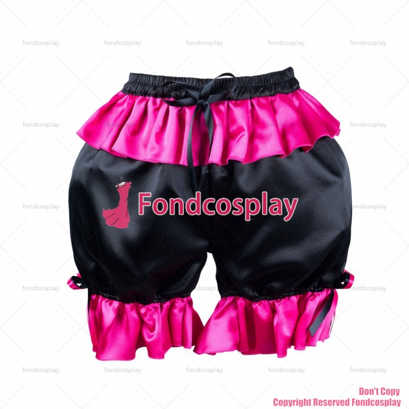 fondcosplay adult sexy cross dressing sissy maid short black hot pink satin bloomers panties CD/TV[G2171]