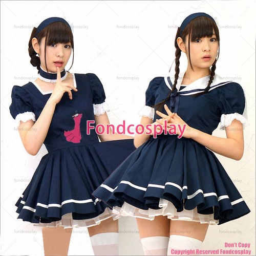 fondcosplay adult sexy cross dressing sissy maid black cotton dress lockable Uniform white apron costume CD/TV[G2225]