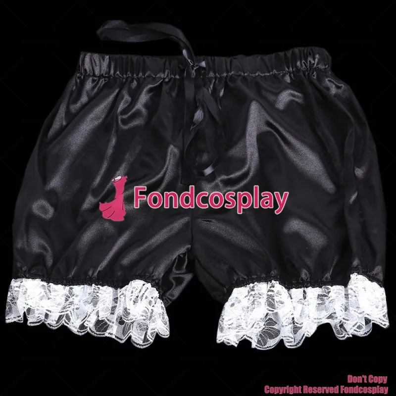 fondcosplay adult sexy cross dressing sissy maid short black satin bloomers panties CD/TV[G2060]