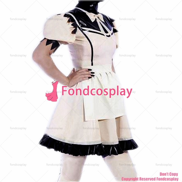 fondcosplay adult sexy cross dressing sissy maid white heavy pvc dress lockable Uniform apron costume CD/TV[G2187]