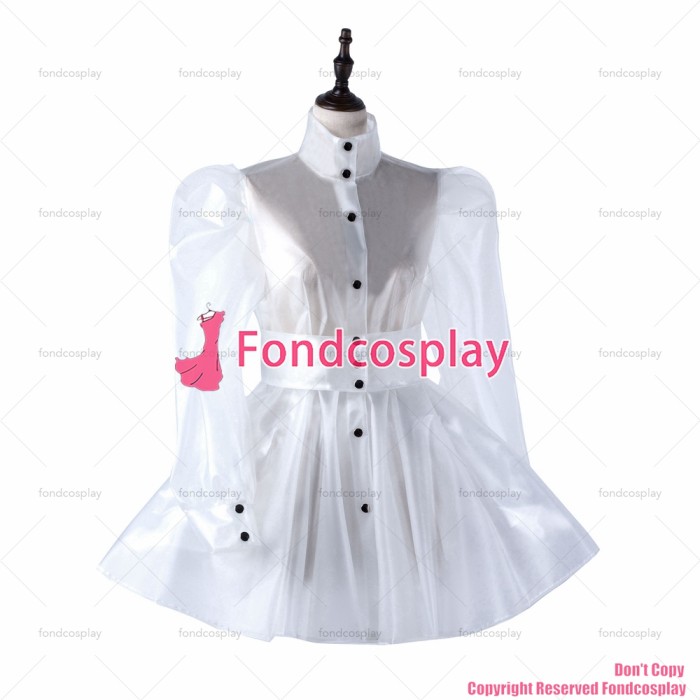 fondcosplay adult sexy cross dressing sissy maid short clear pvc Buttons dress lockable Uniform costume CD/TV[G2213]