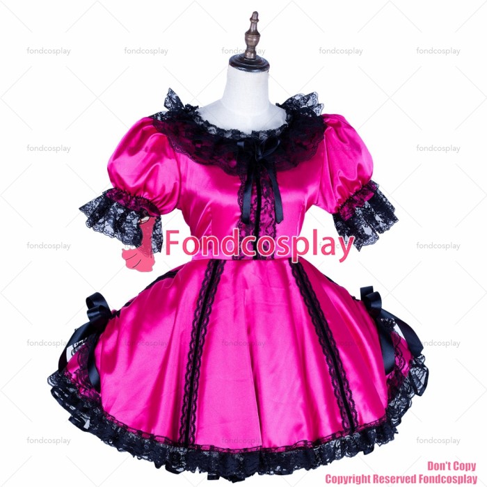 fondcosplay adult sexy cross dressing sissy maid short lolita punk gothic hot pink satin dress cosplay CD/TV[G1767]