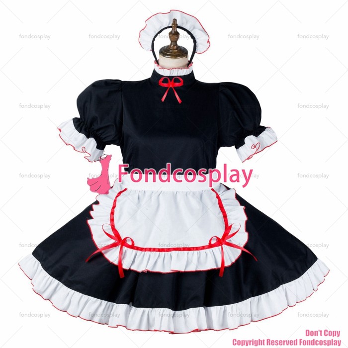 fondcosplay adult sexy cross dressing sissy maid short black cotton dress lockable Uniform cosplay costume CD/TV[G2154]