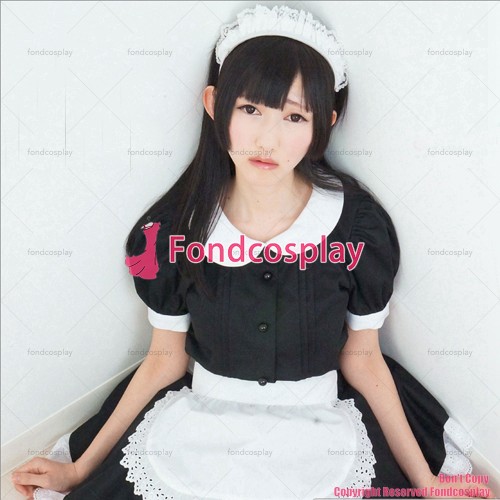 fondcosplay adult sexy cross dressing sissy maid black cotton dress lockable Uniform white apron costume CD/TV[G2226]