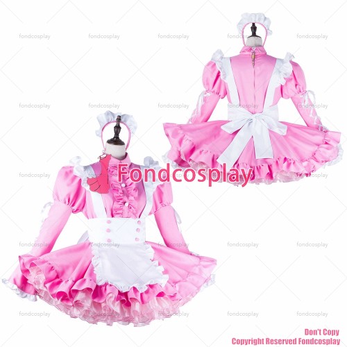 fondcosplay adult sexy cross dressing sissy maid short baby pink cotton dress lockable Uniform white apron CD/TV[G2228]