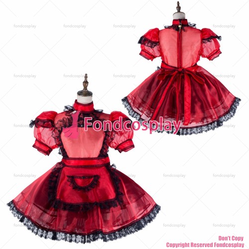 fondcosplay adult sexy cross dressing sissy maid short red organza dress lockable Uniform cosplay costume CD/TV[G2177]