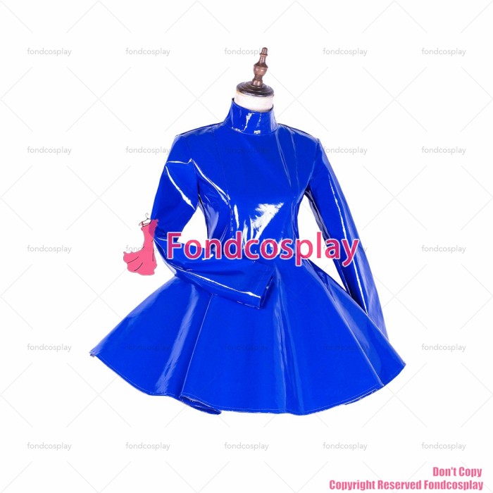 fondcosplay adult sexy cross dressing sissy maid lockable gothic punk lolita blue heavy PVC Lockable dress Uniform CD/TV[G1754]