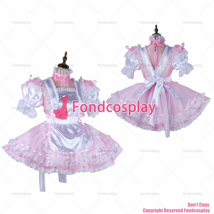 fondcosplay adult sexy cross dressing sissy maid lockable baby pink Organza Satin dress see through Outfit CD/TV[G2017]